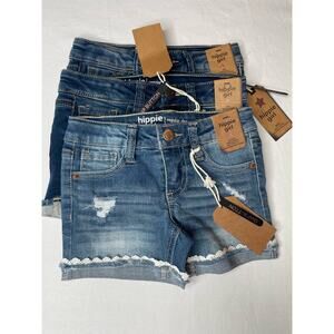 Lot of 3 Hippie Girl Denim Midi Regular Shorts Button Pockets Size 4 Blue NWT
